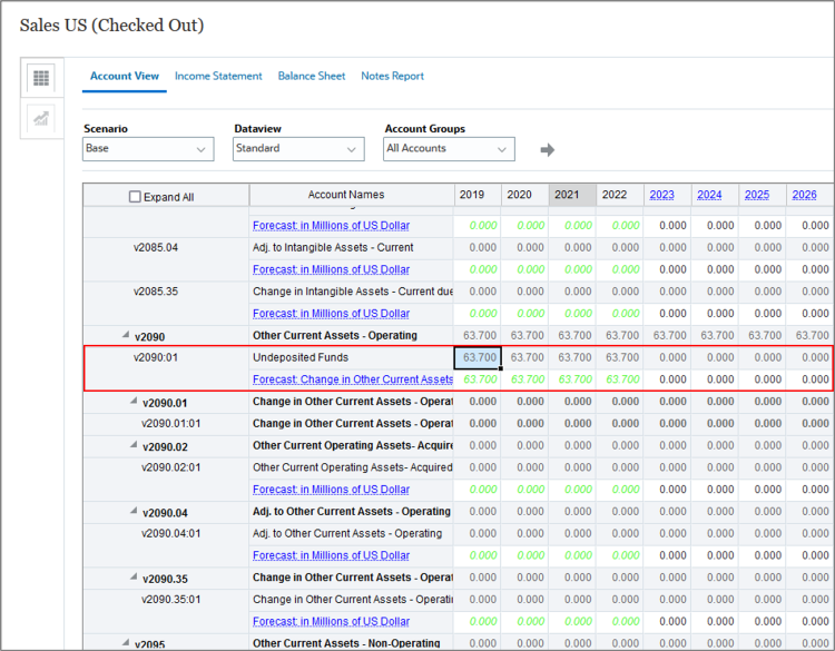 Account Names column now includes Undeposited  Funds